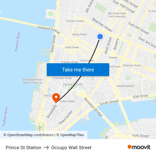 Prince St Station to Occupy Wall Street map