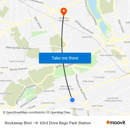 Rockaway Blvd, Ozone Park, NY 11416 to 63rd Drive Rego Park Station map