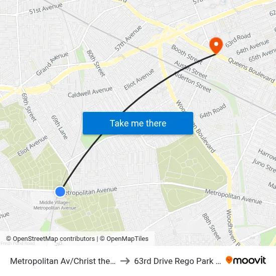 Metropolitan Av/Christ the King Hs to 63rd Drive Rego Park Station map