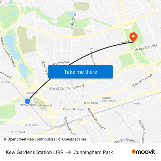 Kew Gardens Station LIRR to Cunningham Park map