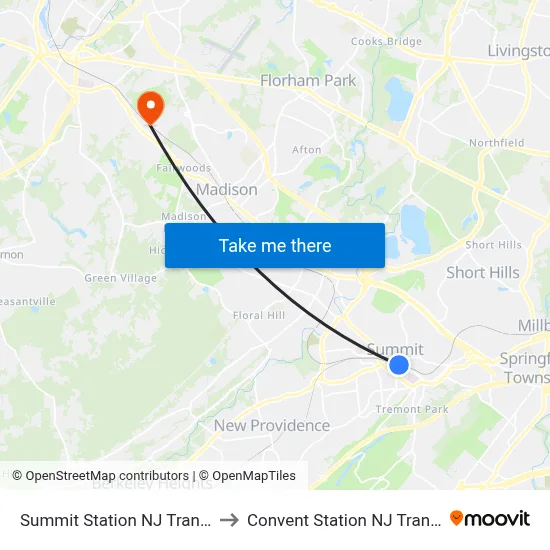 Summit Station NJ Transit to Convent Station NJ Transit map