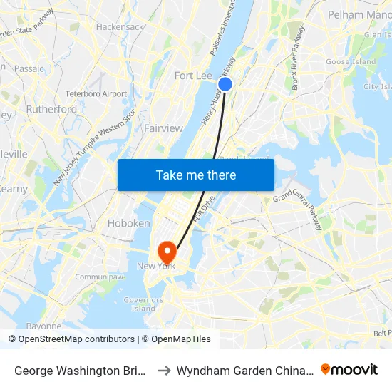 George Washington Bridge Bus Station to Wyndham Garden Chinatown New York map
