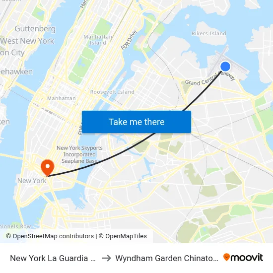 New York La Guardia Airport LGA to Wyndham Garden Chinatown New York map