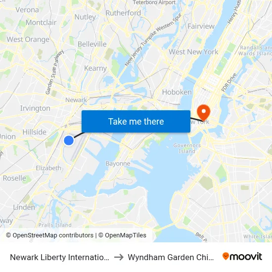 Newark Liberty International Airport Station to Wyndham Garden Chinatown New York map