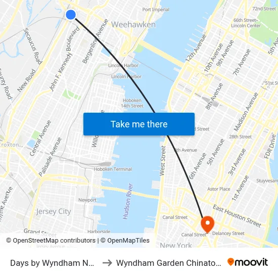Days by Wyndham North Bergen to Wyndham Garden Chinatown New York map