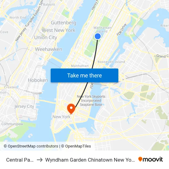 Central Park to Wyndham Garden Chinatown New York map