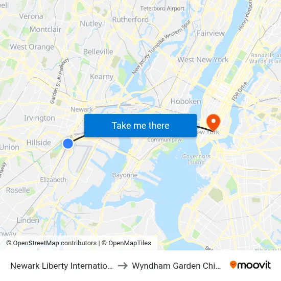 Newark Liberty International Airport Station to Wyndham Garden Chinatown New York map