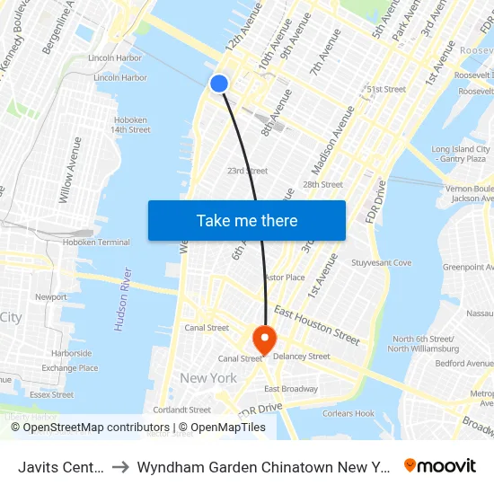 Javits Center to Wyndham Garden Chinatown New York map