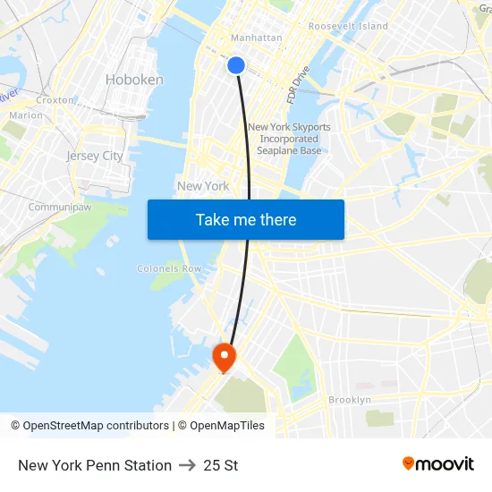 New York Penn Station to 25 St map