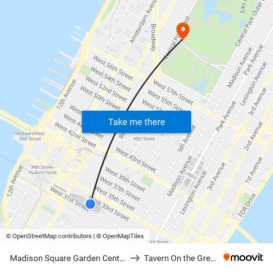 Madison Square Garden Center to Tavern On the Green map