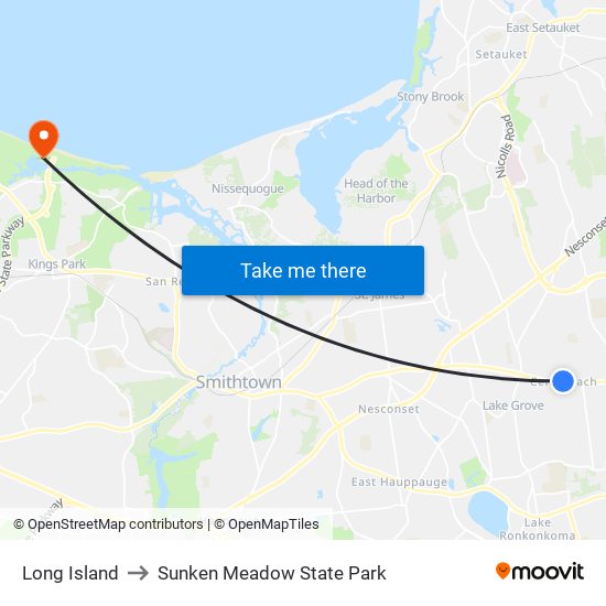 Long Island to Sunken Meadow State Park map