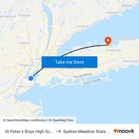 St Peter s Boys High School to Sunken Meadow State Park map