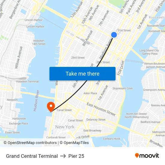 Grand Central Terminal to Pier 25 map
