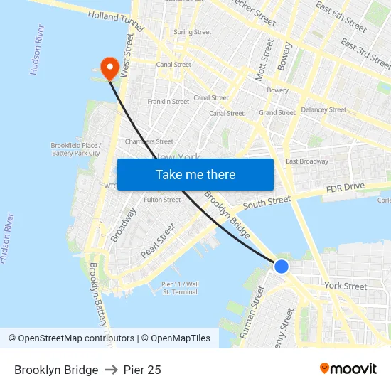 Brooklyn Bridge to Pier 25 map