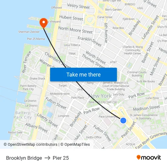 Brooklyn Bridge to Pier 25 map