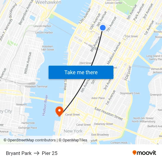 Bryant Park to Pier 25 map