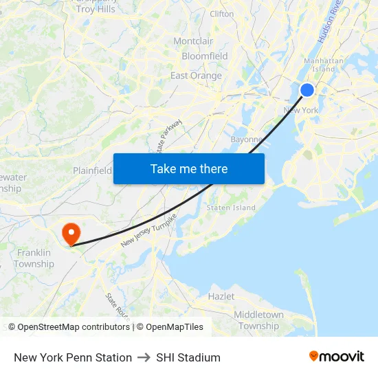 New York Penn Station to SHI Stadium map