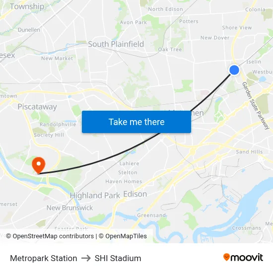 Metropark Station to SHI Stadium map