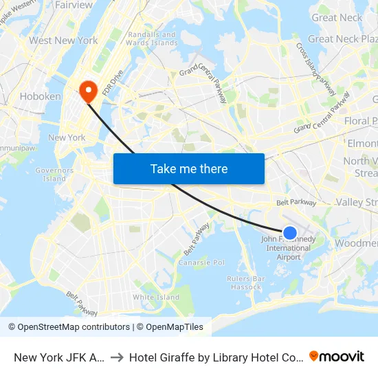 New York JFK Airport JFK to Hotel Giraffe by Library Hotel Collection New York map