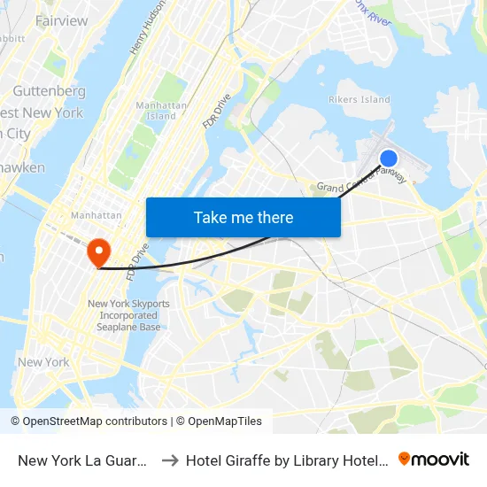 New York La Guardia Airport LGA to Hotel Giraffe by Library Hotel Collection New York map