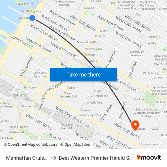 Manhattan Cruise Parking to Best Western Premier Herald Square New York map