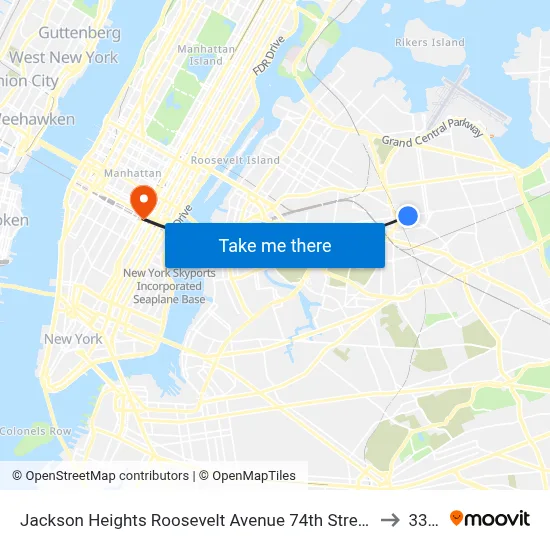 Jackson Heights Roosevelt Avenue 74th Street Station to 33 St map