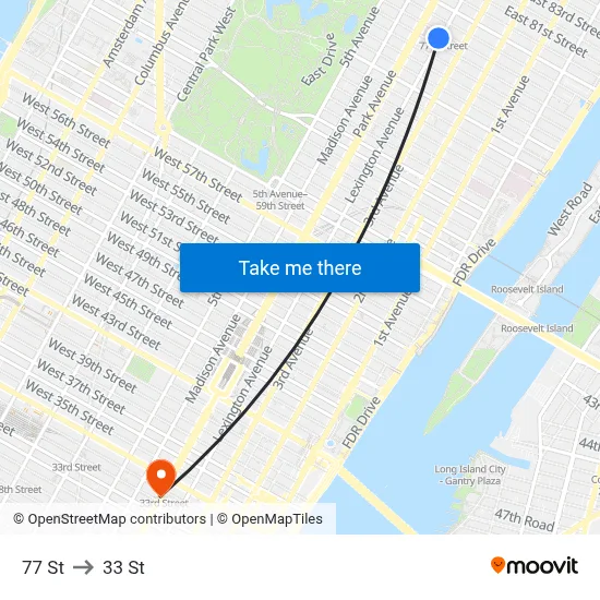 77 St to 33 St map