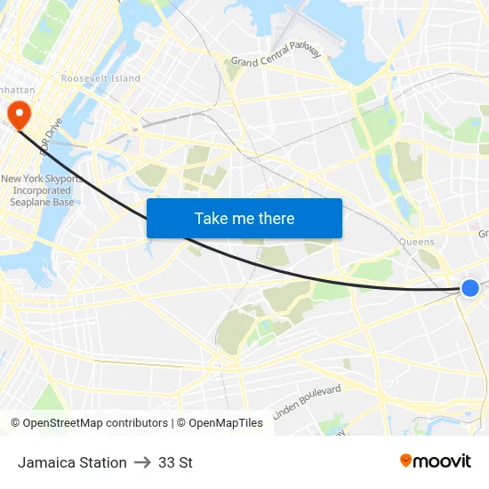 Jamaica Station to 33 St map