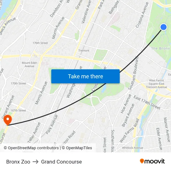 Bronx Zoo to Grand Concourse map