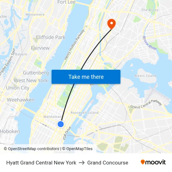 Hyatt Grand Central New York to Grand Concourse map
