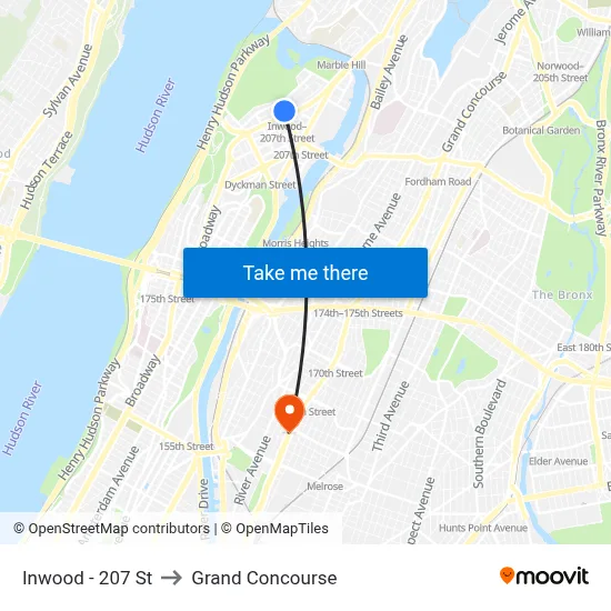 Inwood - 207 St to Grand Concourse map