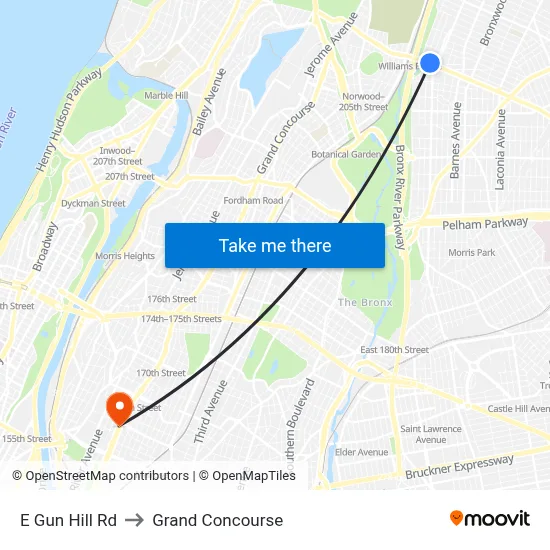 E Gun Hill Rd to Grand Concourse map