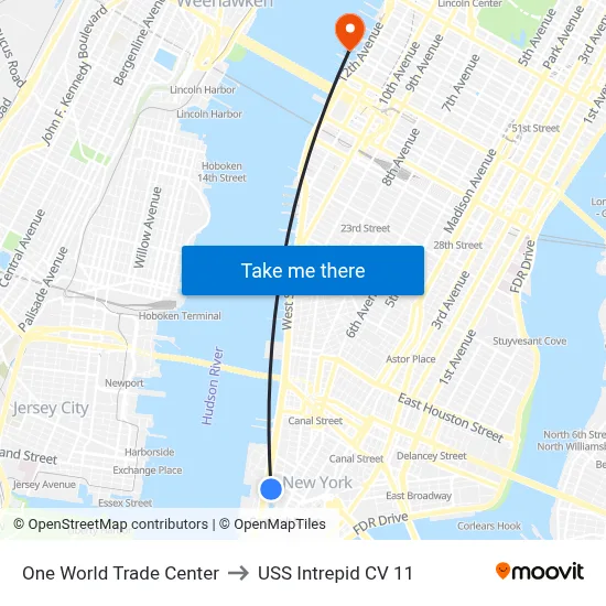 One World Trade Center to USS Intrepid CV 11 map