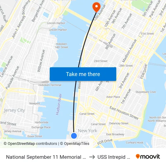 National September 11 Memorial Museum to USS Intrepid CV 11 map