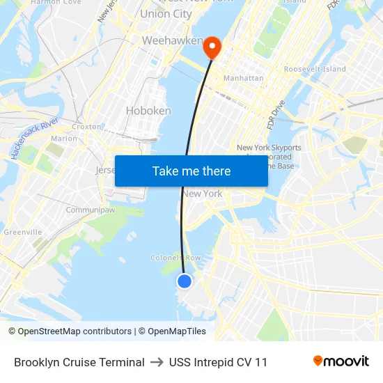 Brooklyn Cruise Terminal to USS Intrepid CV 11 map