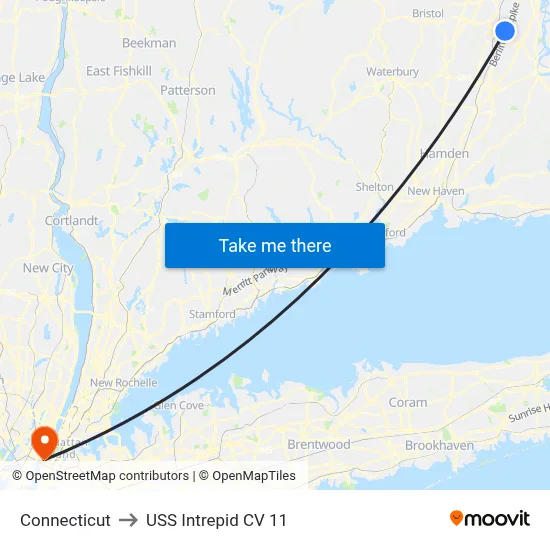 Connecticut to USS Intrepid CV 11 map