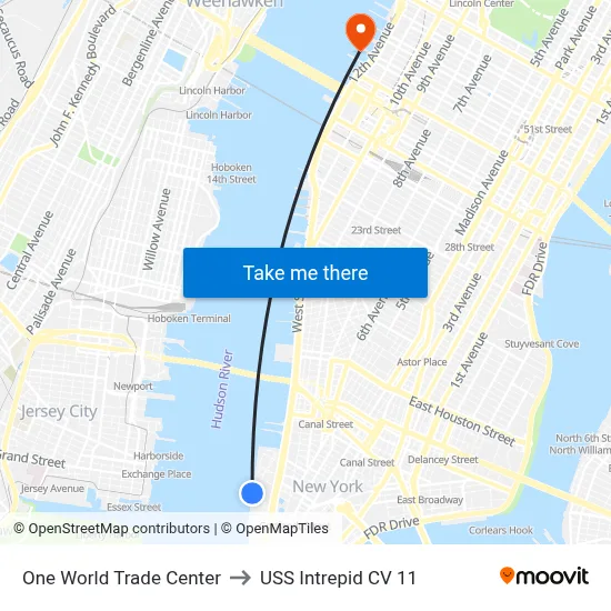 One World Trade Center to USS Intrepid CV 11 map