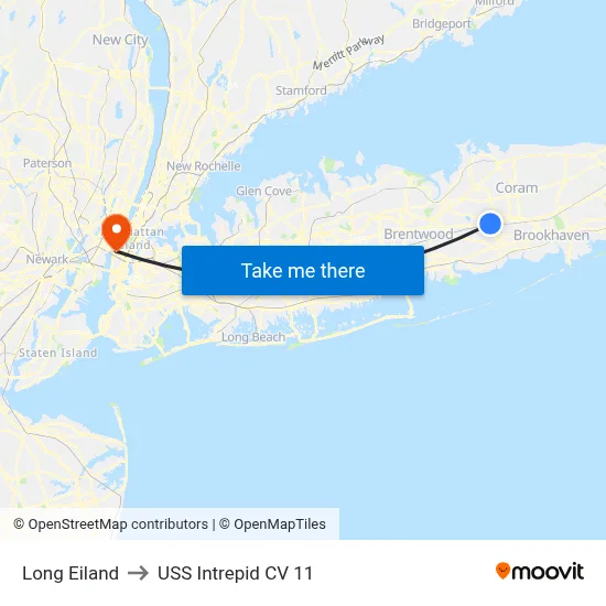 Long Eiland to USS Intrepid CV 11 map