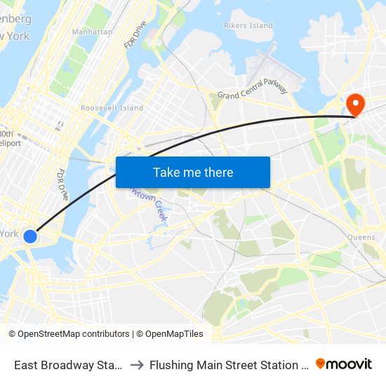 East Broadway Station to Flushing Main Street Station LIRR map