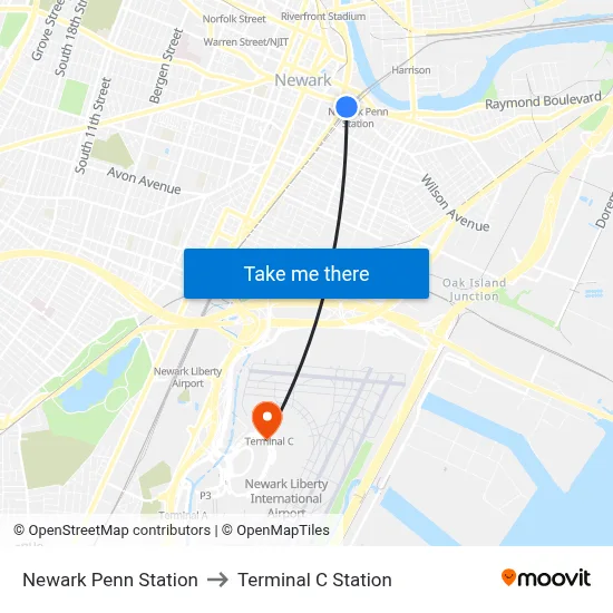 Newark Penn Station to Terminal C Station map