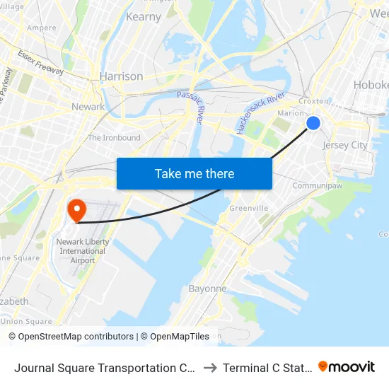 Journal Square Transportation Center to Terminal C Station map