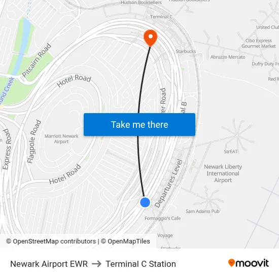 Newark Airport EWR to Terminal C Station map