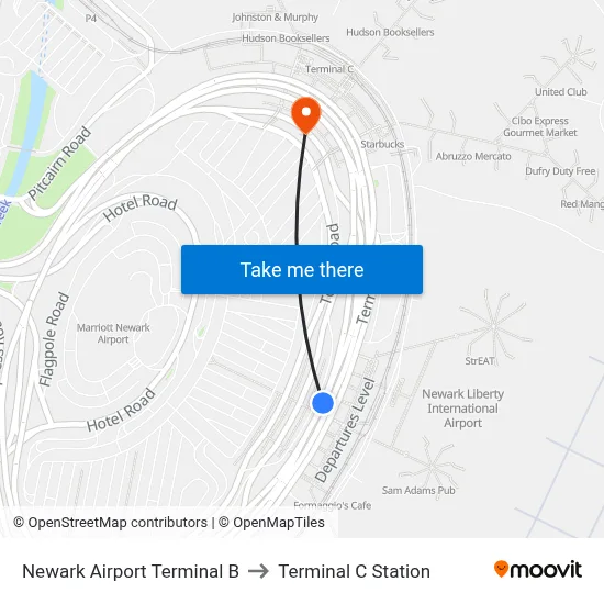 Newark Airport Terminal B to Terminal C Station map