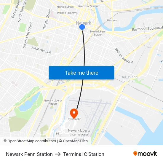 Newark Penn Station to Terminal C Station map