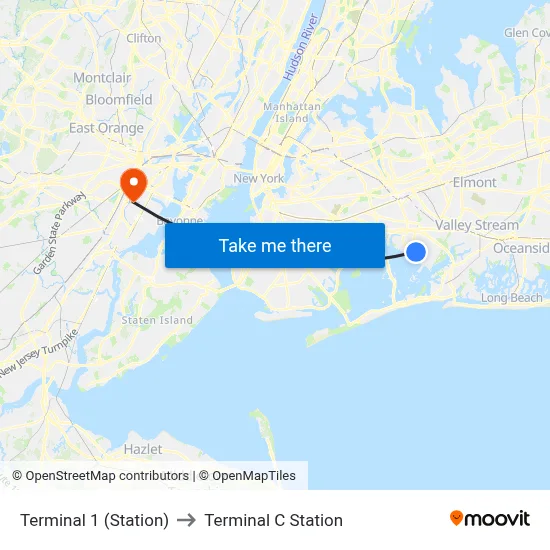 Terminal 1 (Station) to Terminal C Station map