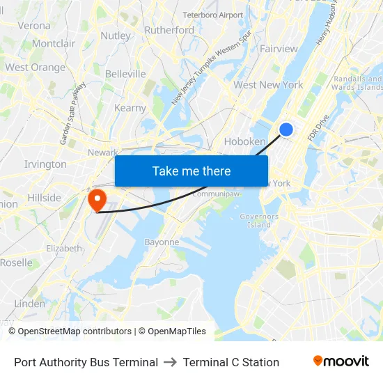 Port Authority Bus Terminal to Terminal C Station map