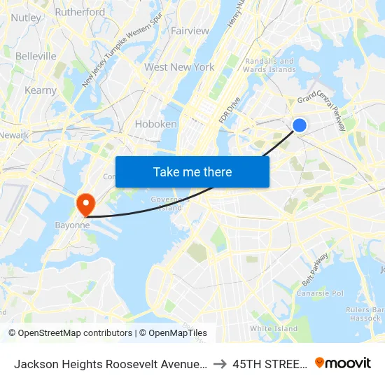 Jackson Heights Roosevelt Avenue 74th Street Station to 45TH STREET station map