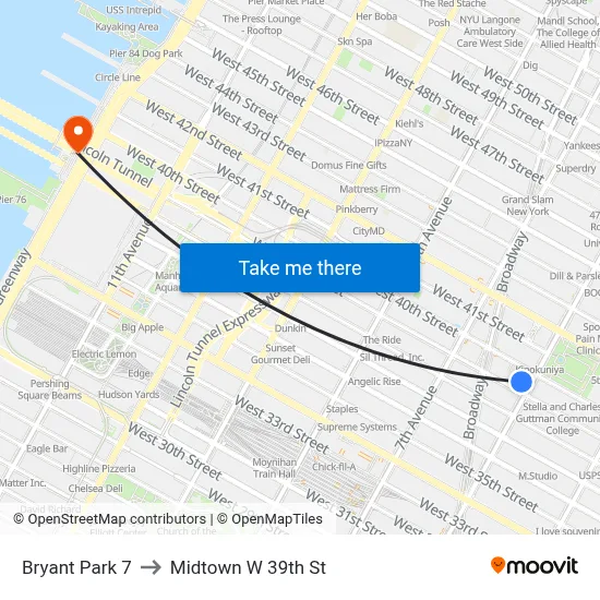 Bryant Park 7 to Midtown W 39th St map