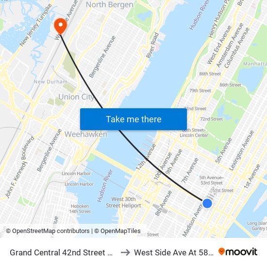 Grand Central 42nd Street Station to West Side Ave At 58Th St map