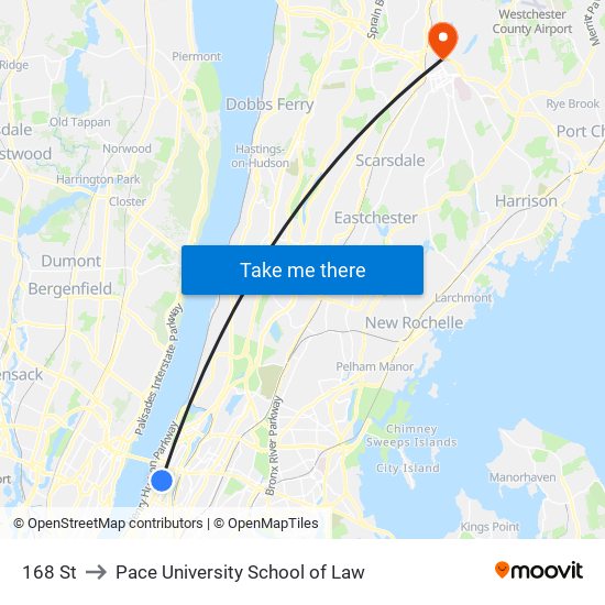 168 St to Pace University School of Law map